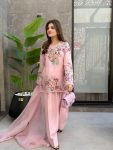FANCY CREPE SILK SEQUENCE EMBROIDERY WITH BORDER LACE WORK TOP PATIYALA WITH DUPATTA BABY PINK