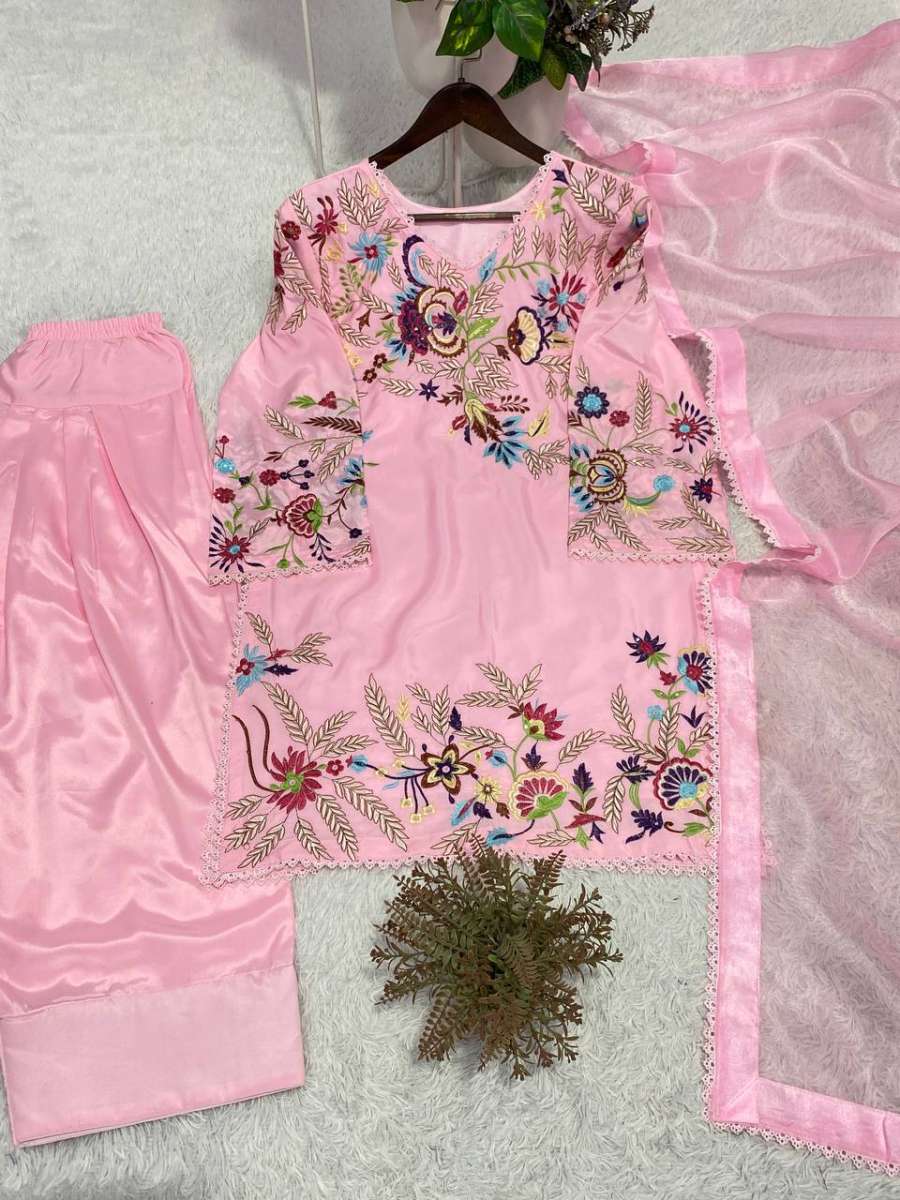 FANCY CREPE SILK SEQUENCE EMBROIDERY WITH BORDER LACE WORK TOP PATIYALA WITH DUPATTA FESTIVE WEAR WHOLESALE PRICE ETHNIC GARMENT (5)