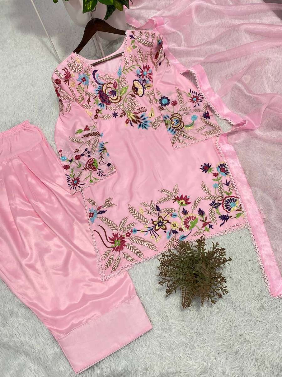 FANCY CREPE SILK SEQUENCE EMBROIDERY WITH BORDER LACE WORK TOP PATIYALA WITH DUPATTA FESTIVE WEAR WHOLESALE PRICE ETHNIC GARMENT (7)
