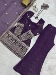 FANCY CRUNCHY SILK EMBROIDERY SEQUENCE AND JARI WORK TOP PALAZZO WITH DUPATTA FESTIVE WEAR WHOLESALE PRICE ETHNIC GARMENT (2)