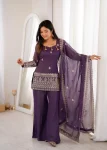 FANCY CRUNCHY SILK EMBROIDERY SEQUENCE AND JARI WORK TOP PALAZZO WITH DUPATTA FESTIVE WEAR WHOLESALE PRICE ETHNIC GARMENT (2)