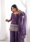 FANCY CRUNCHY SILK EMBROIDERY SEQUENCE AND JARI WORK TOP PALAZZO WITH DUPATTA FESTIVE WEAR WHOLESALE PRICE ETHNIC GARMENT (2)