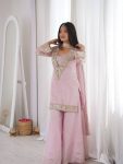 FANCY GEORGETTE CODING WITH REAL MIRROR EMBROIDERY WORK TOP TUBE BLOUSE WITH PALAZZO WITH DUPATTA PARTY WEAR WHOLESALE PRICE ETHNIC GARMENT (3)