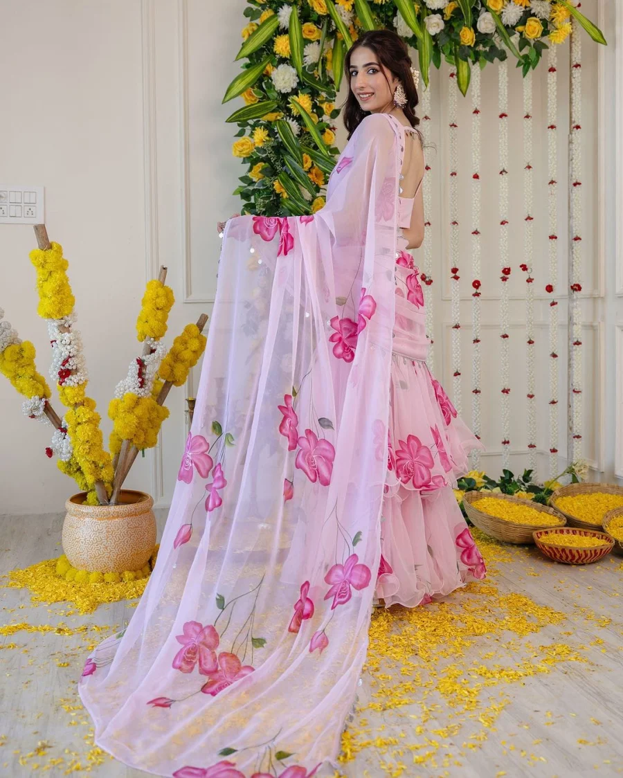 FANCY GEORGETTE DIGITAL PRINT & 3 LAYER RUFFLE WORK LEHENGA SAREE WITH BLOUSE AND ATTACHED DUPATTA PARTY WEAR WHOLESALE PRICE ETHNIC GARMENT (2)