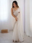 FANCY GEORGETTE EMBOIDERY BORDER LACE WORK SAREE WITH UNSTITCHED BLOUSE PARTY WEAR WHOLESALE PRICE ETHNIC GARMENT (2)