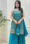 FANCY GEORGETTE EMBROIDERY AND SEQUENCE WORK WITH HANGING LATKAN WORK TOP PALAZZO WITH DUPATTA RAMA (1)