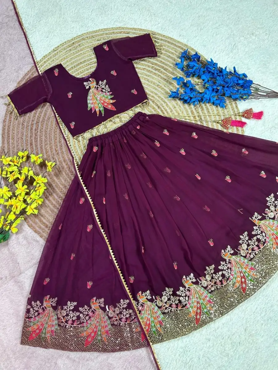 FANCY GEORGETTE EMBROIDERY & CODING WORK KID'S LEHENGA CHOLI WITH DUPATTA FESTIVE WEAR WHOLESALE PRICE ETHNIC GARMENT (10)
