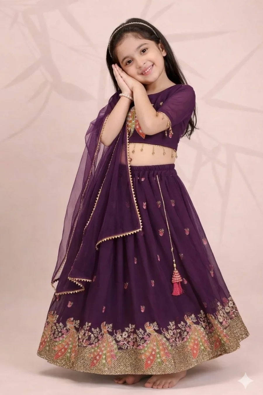 FANCY GEORGETTE EMBROIDERY & CODING WORK KID'S LEHENGA CHOLI WITH DUPATTA FESTIVE WEAR WHOLESALE PRICE ETHNIC GARMENT (4)