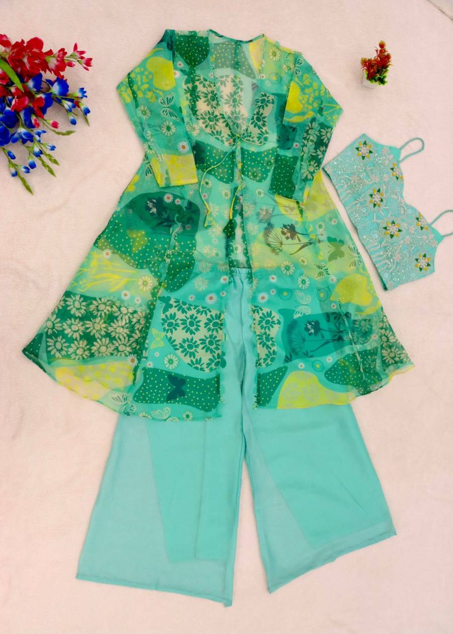 FANCY GEORGETTE EMBROIDERY CODING WORK SHRUG BLOUSE WITH PALAZZO SET FESTIVE WEAR WHOLESALE PRICE ETHNIC GARMENT (4)