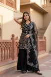 FANCY GEORGETTE EMBROIDERY SEQUENCE PEARL HAND WORK TOP PALAZZO WITH DUPATTA BLACK