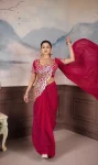 FANCY GEORGETTE EMBROIDERY SEQUENCE WORK READY TO WEAR SAREE WITH STITCHED BLOUSE PARTY WEAR WHOLESALE PRICE ETHNIC GARMENT (4)