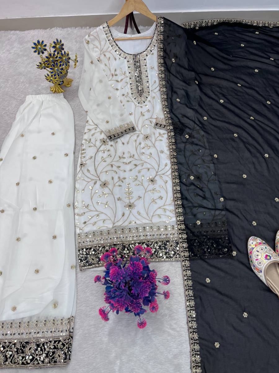 FANCY GEORGETTE EMBROIDERY SEQUENCE WORK TOP PALAZZO WITH DUPATTA FESTIVE WEAR WHOLESALE PRICE ETHNIC GARMENT (4)