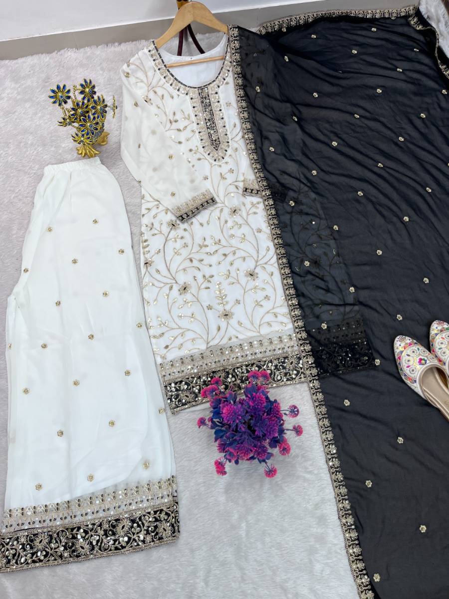 FANCY GEORGETTE EMBROIDERY SEQUENCE WORK TOP PALAZZO WITH DUPATTA FESTIVE WEAR WHOLESALE PRICE ETHNIC GARMENT (5)