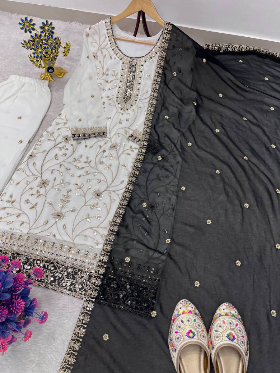 FANCY GEORGETTE EMBROIDERY SEQUENCE WORK TOP PALAZZO WITH DUPATTA FESTIVE WEAR WHOLESALE PRICE ETHNIC GARMENT (6)