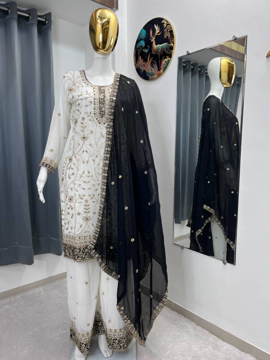 FANCY GEORGETTE EMBROIDERY SEQUENCE WORK TOP PALAZZO WITH DUPATTA FESTIVE WEAR WHOLESALE PRICE ETHNIC GARMENT (8)