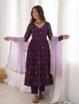 FANCY GEORGETTE EMBROIDERY WORK TOP BOTTOM WITH DUPATTA PURPLE