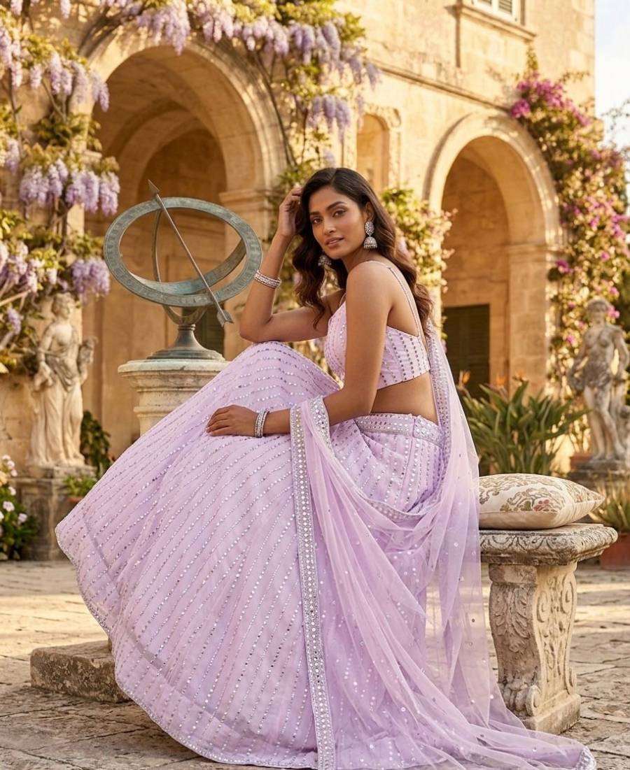 FANCY GEORGETTE SEQUENCE & ZARI WORK LEHENGA CHOLI WITH DUPATTA PARTY WEAR WHOLESALE PRICE ETHNIC GARMENT (3)