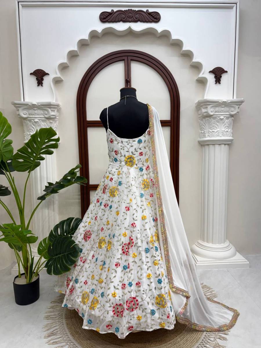 FANCY GEORGETTE THREAD WITH SEQUENCE WORK GOWN BOTTOM WITH DUPATTA PARTY WEAR WHOLESALE PRICE ETHNIC GARMENT (13)