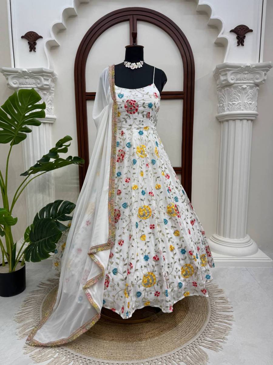 FANCY GEORGETTE THREAD WITH SEQUENCE WORK GOWN BOTTOM WITH DUPATTA PARTY WEAR WHOLESALE PRICE ETHNIC GARMENT (6)