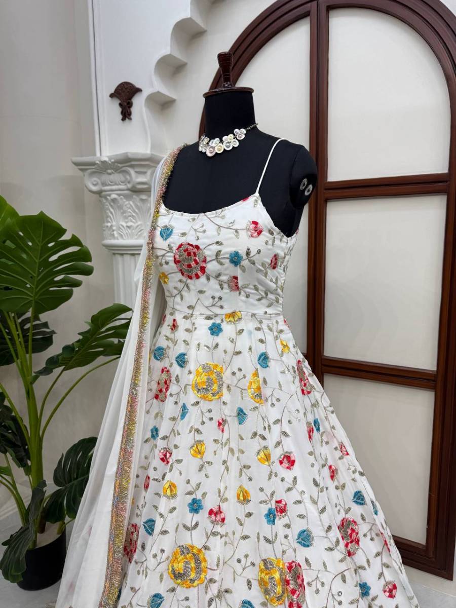 FANCY GEORGETTE THREAD WITH SEQUENCE WORK GOWN BOTTOM WITH DUPATTA PARTY WEAR WHOLESALE PRICE ETHNIC GARMENT (9)
