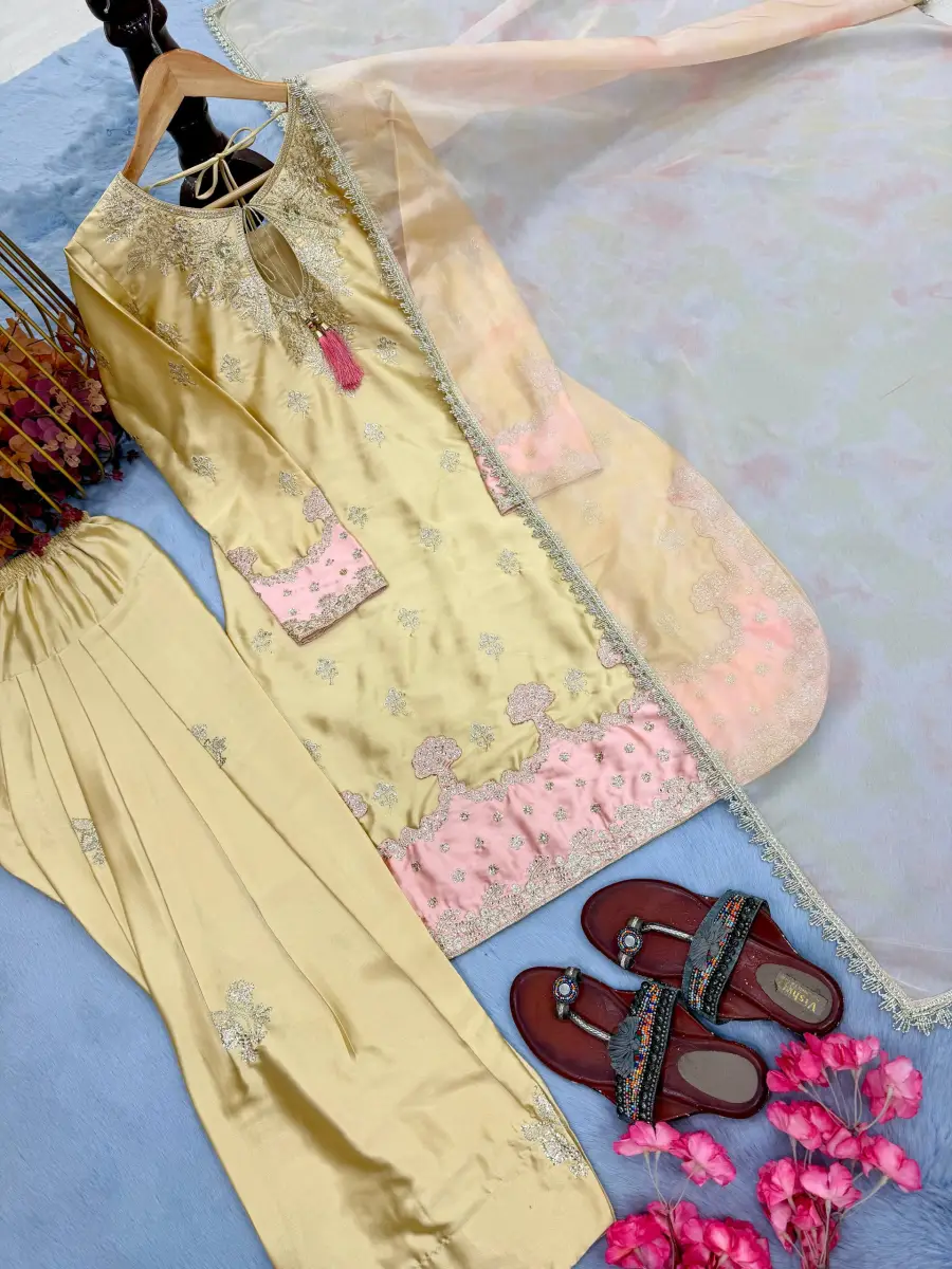 FANCY JAPAN SATIN SILK EMBROIDERY 3 MM SEQUENCE WORK TOP PATIYALA WITH DUPATTA FESTIVE WEAR WHOLESALE PRICE ETHNIC GARMENT (18)