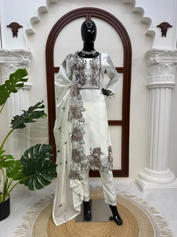 FANCY JMC SILK THREAD WITH FANCY LACE WORK TOP BOTTOM WITH DUPATTA WHITE