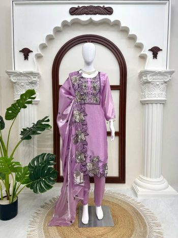 FANCY JMC SILK THREAD WITH FANCY LACE WORK TOP BOTTOM WITH DUPATTA LAVENDER