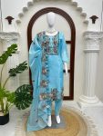 FANCY JMC SILK THREAD WITH FANCY LACE WORK TOP BOTTOM WITH DUPATTA SKY