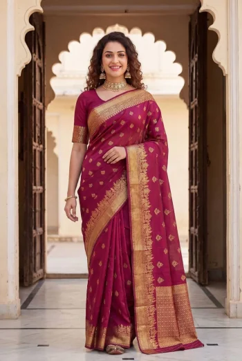 FANCY LICHI SILK WEAVING WORK SAREE WITH UNSTITCHED BLOUSE RANI