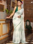 FANCY LINEN COTTON FLOWERS DIGITAL PRINTED WORK SAREE WITH UNSTITCHED BLOUSE FESTIVE WEAR WHOLESALE PRICE ETHNIC GARMENT (15)