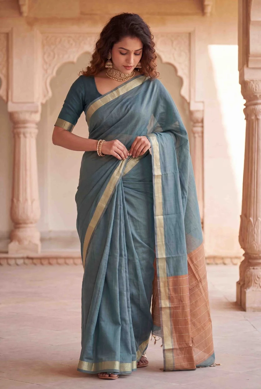 FANCY LINEN COTTON WEAVING WORK SAREE WITH UNSTITCHED WHOLESALE PRICE ETHNIC GARMENT (2)