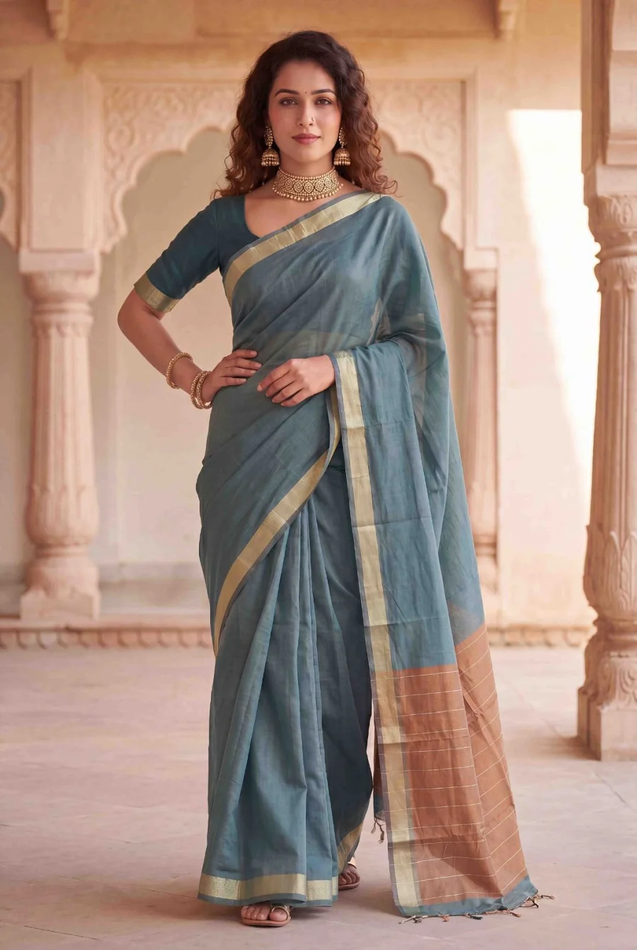 FANCY LINEN COTTON WEAVING WORK SAREE WITH UNSTITCHED WHOLESALE PRICE ETHNIC GARMENT (5)