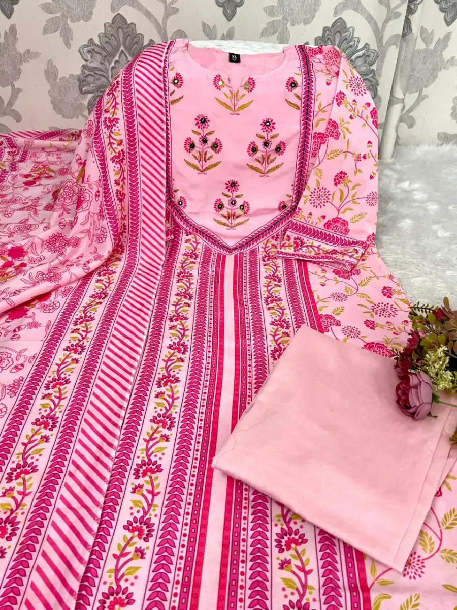 FANCY MORGAN SILK DIGITAL PRINT WORK TOP BOTTOM WITH DUPATTA FESTIVE WEAR WHOLESALE PRICE ETHNIC GARMENT (5)