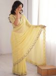 FANCY MOSS CHIFFON SEQUENCE LACE BORDER WORK SAREE WITH UNSTITCHED BLOUSE PARTY WEAR WHOLESALE PRICE ETHNIC GARMENT (9)