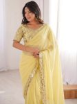 FANCY MOSS CHIFFON SEQUENCE LACE BORDER WORK SAREE WITH UNSTITCHED BLOUSE PARTY WEAR WHOLESALE PRICE ETHNIC GARMENT (9)