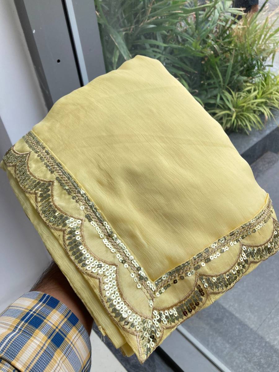 FANCY MOSS CHIFFON SEQUENCE LACE BORDER WORK SAREE WITH UNSTITCHED BLOUSE PARTY WEAR WHOLESALE PRICE ETHNIC GARMENT (4)