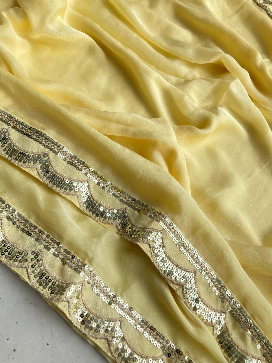FANCY MOSS CHIFFON SEQUENCE LACE BORDER WORK SAREE WITH UNSTITCHED BLOUSE PARTY WEAR WHOLESALE PRICE ETHNIC GARMENT (7)