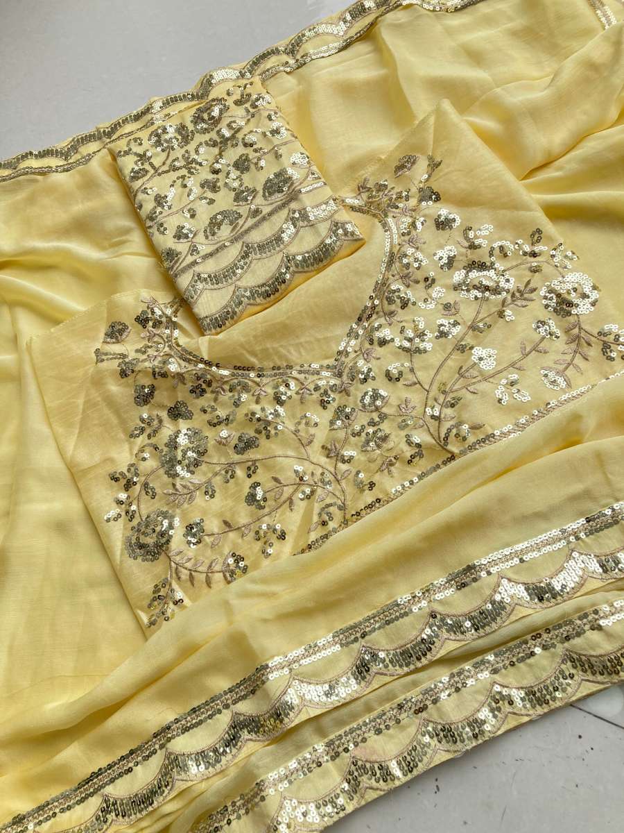 FANCY MOSS CHIFFON SEQUENCE LACE BORDER WORK SAREE WITH UNSTITCHED BLOUSE PARTY WEAR WHOLESALE PRICE ETHNIC GARMENT (8)