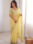 FANCY MOSS CHIFFON SEQUENCE LACE BORDER WORK SAREE WITH UNSTITCHED BLOUSE PARTY WEAR WHOLESALE PRICE ETHNIC GARMENT (9)