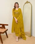 FANCY MUL CHANDERI EMBROIDERY WORK TOP BOTTOM WITH DUPATTA YELLOW