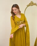 FANCY MUL CHANDERI EMBROIDERY WORK TOP BOTTOM WITH DUPATTA OFFICE WEAR EWHOLESALE PRICE ETHNIC GARMENT (3)