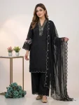FANCY MUL CHANDERI SEQUENCE EMBROIDERY WITH CUT WORK TOP PALAZZO WITH DUPATTA BLACK
