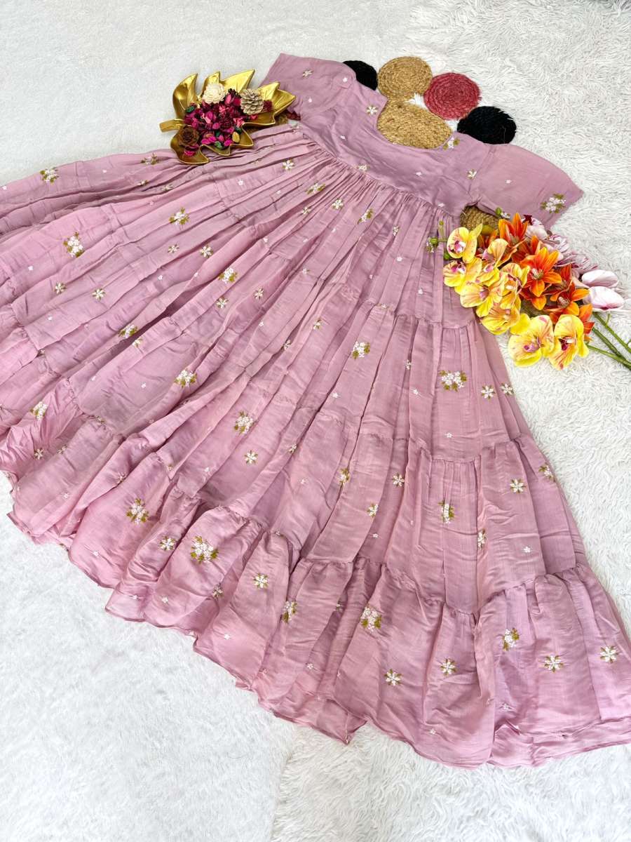 FANCY MUL COTTON CHANDERI EMBROIDERY WORK ONE PIECE DRESS PARTY WEAR WHOLESALE PRICE ETHNIC GARMENT (10)