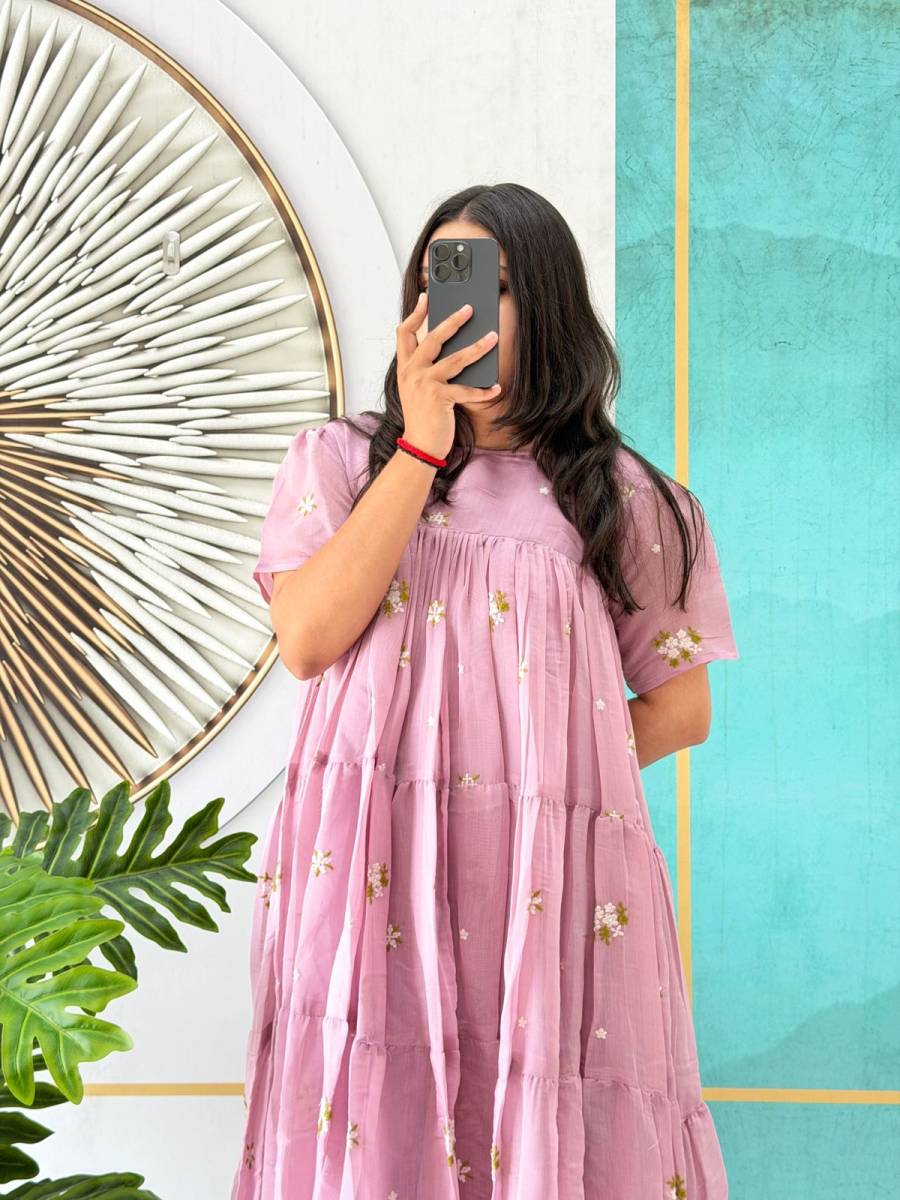 FANCY MUL COTTON CHANDERI EMBROIDERY WORK ONE PIECE DRESS PARTY WEAR WHOLESALE PRICE ETHNIC GARMENT (9)