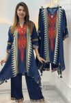 FANCY MUSLIN COTTON PRINT AND HAND DIAMOND WORK CO-ORD SET BLUE