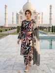 FANCY MUSLIN PRINTED WITH EMBROIDERY AND CUT WORK TOP BOTTOM WITH DUPATTA BLACK