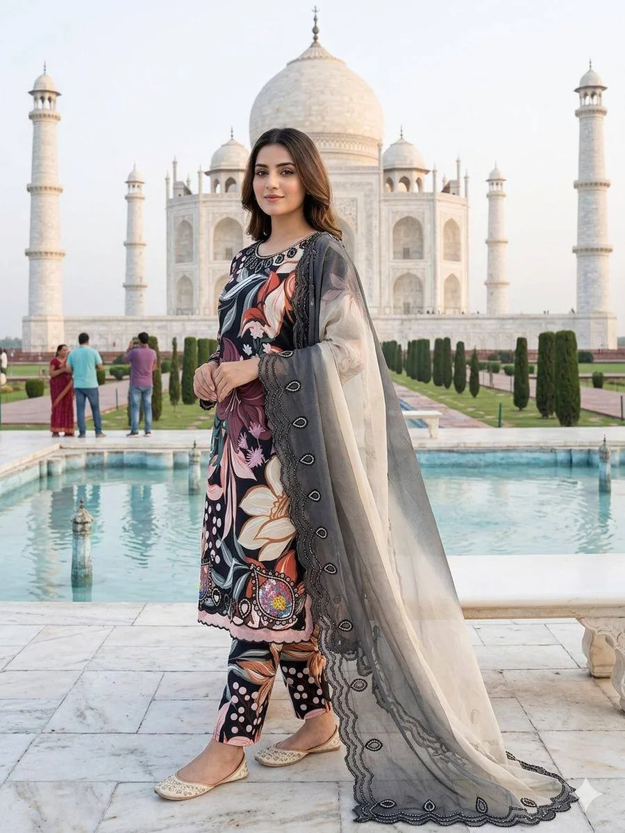 FANCY MUSLIN PRINTED WITH EMBROIDERY AND CUT WORK TOP BOTTOM WITH DUPATTA FESTIVE WEAR WHOLESALE PRICE ETHNIC GARMENT (4)