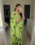 FANCY RANGOLI SILK EMBROIDERY THREAD WITH SEQUENCE WORK SCALLOPED CUTWORK SAREE WITH UNSTITCHED BLOUSE PARROT GREEN