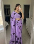 FANCY RANGOLI SILK EMBROIDERY THREAD WITH SEQUENCE WORK SCALLOPED CUTWORK SAREE WITH UNSTITCHED BLOUSE PURPLE