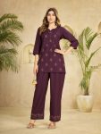 FANCY RAYON MULTI EMBROIDERY THREAD WITH HAND WORK CO-ORD SET WINE